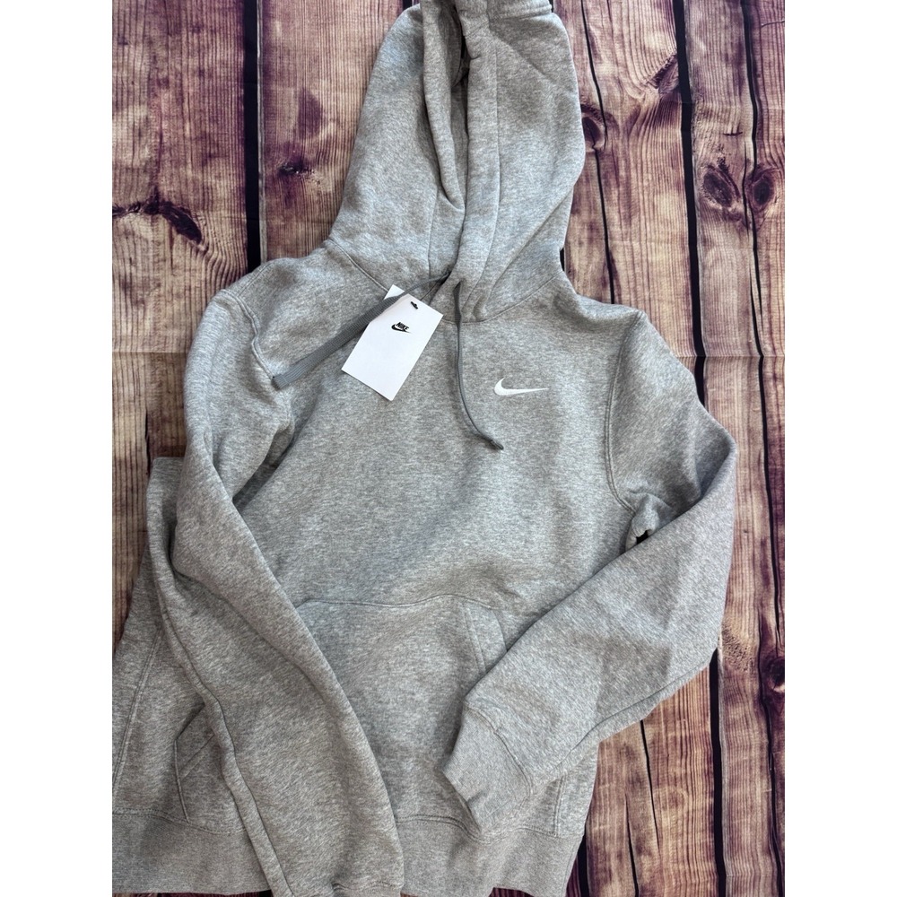 Nike Men's Gray Pullover Hoodie Cotton Blend Fleece Logo Long Sleeve Size S